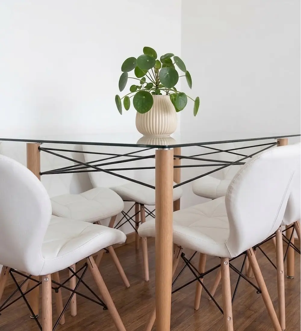 Mesa Crox 140 x 80cms + 6 Sillas Eames Mariposa Ecocuero