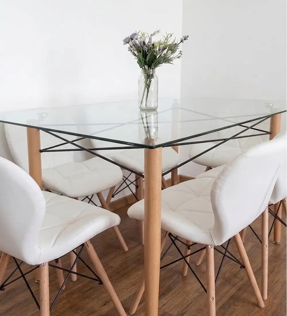 Mesa Crox 140 x 80cms + 6 Sillas Eames Mariposa Ecocuero