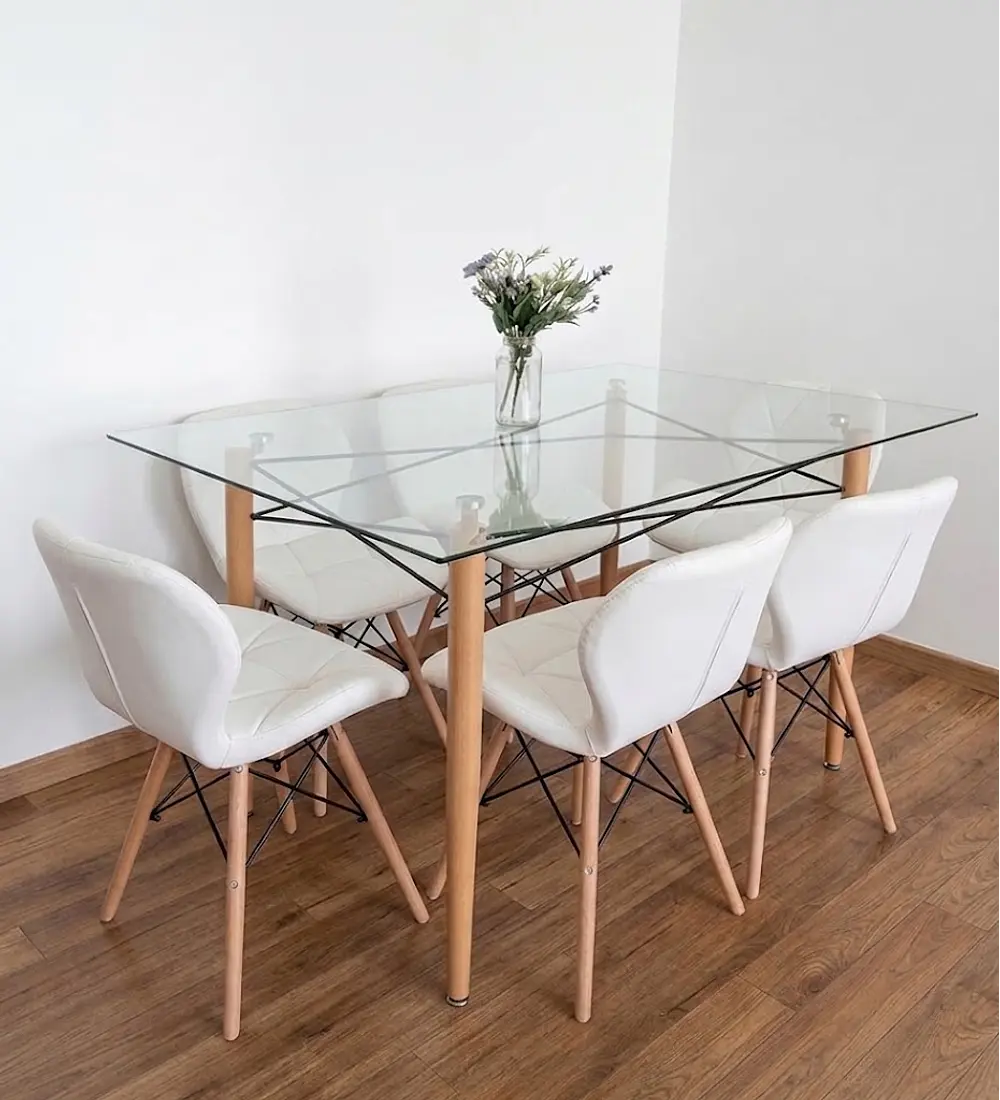 Mesa Crox 140 x 80cms + 6 Sillas Eames Mariposa Ecocuero