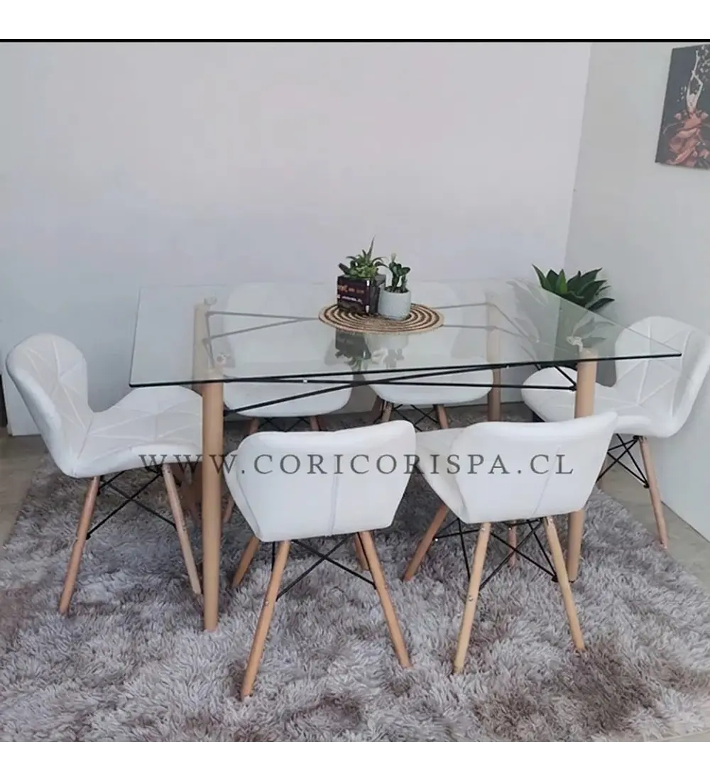 Mesa Crox 140 x 80cms + 6 Sillas Eames Mariposa Ecocuero