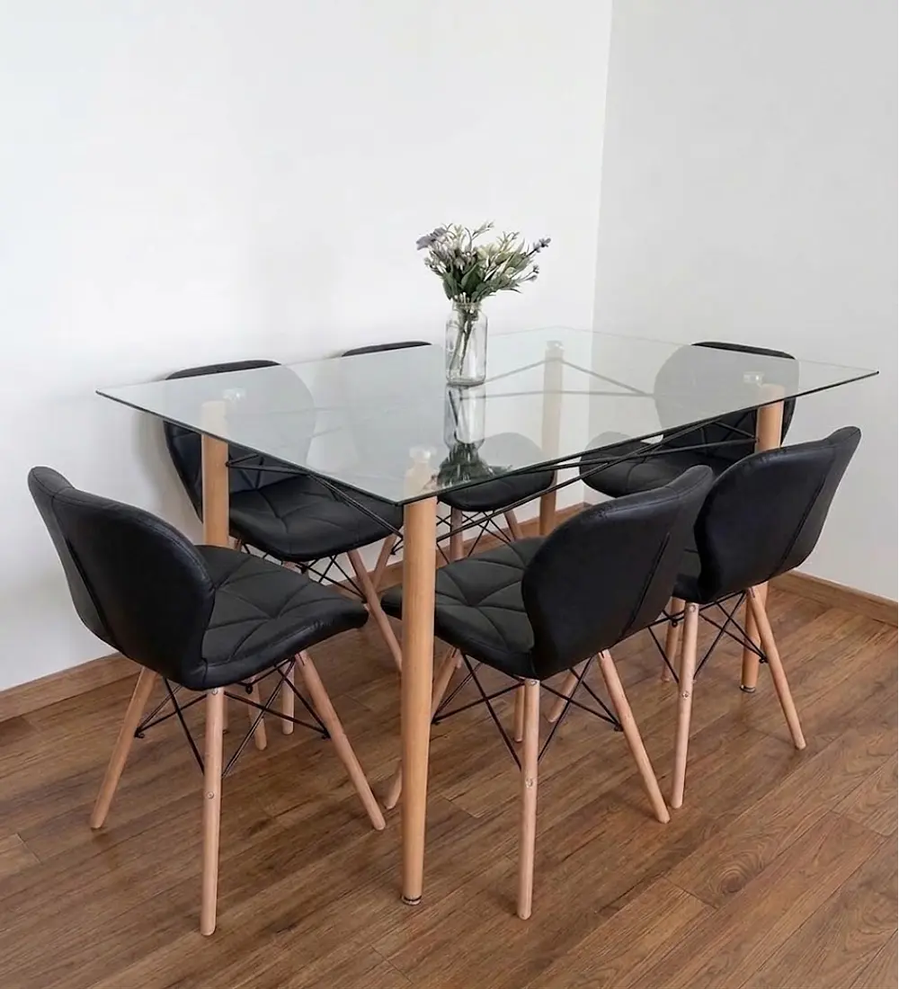 Mesa Crox 140 x 80cms + 6 Sillas Eames Mariposa Ecocuero