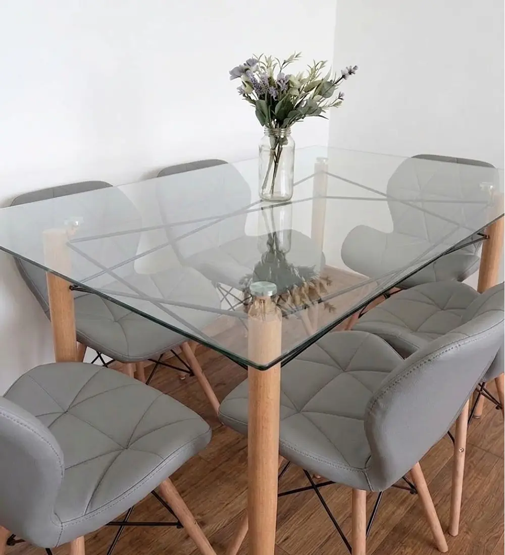 Mesa Crox 140 x 80cms + 6 Sillas Eames Mariposa Ecocuero