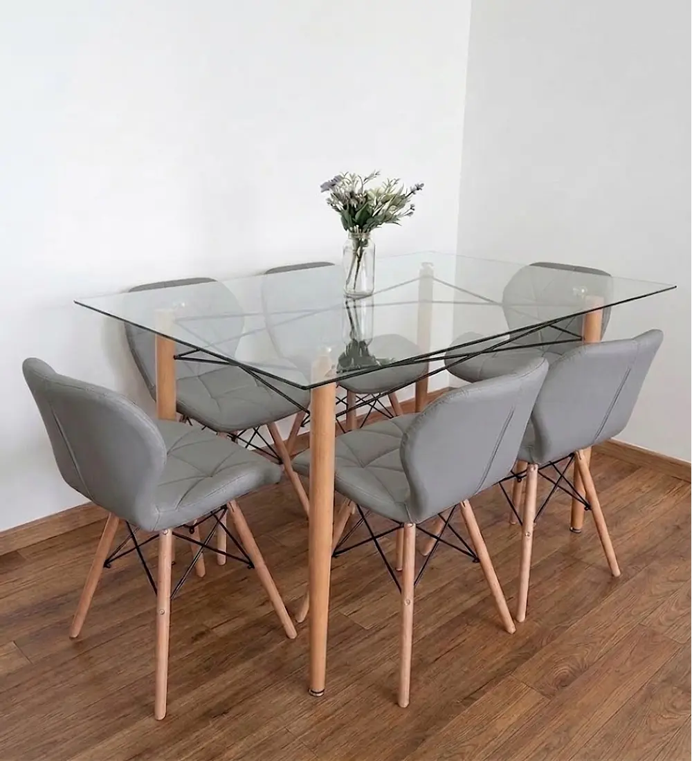 Mesa Crox 140 x 80cms + 6 Sillas Eames Mariposa Ecocuero