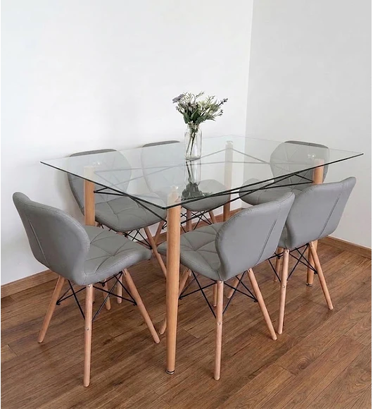 Mesa Crox 140 x 80cms + 6 Sillas Eames Mariposa Ecocuero