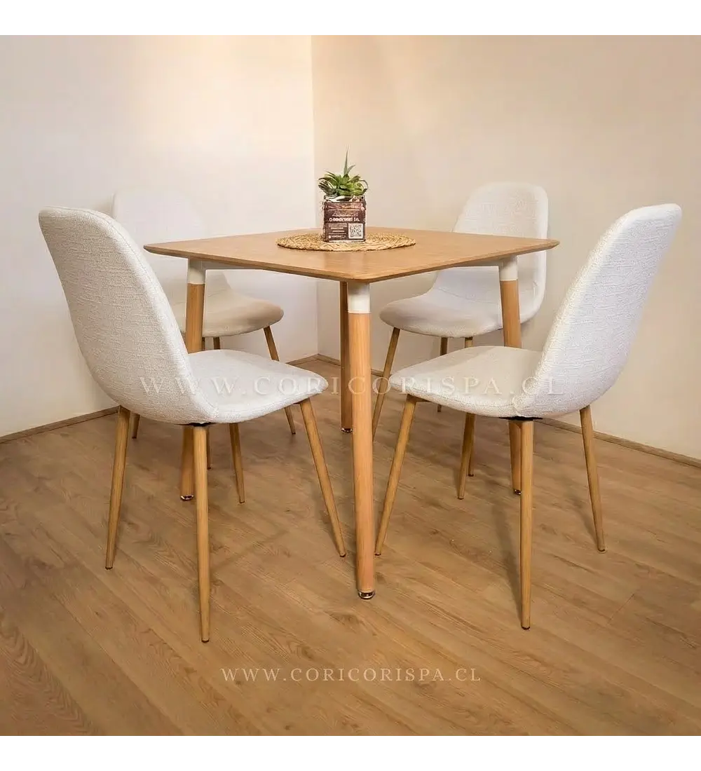 Comedor Melamina 80x80cms + 4 Sillas Scoop Lino