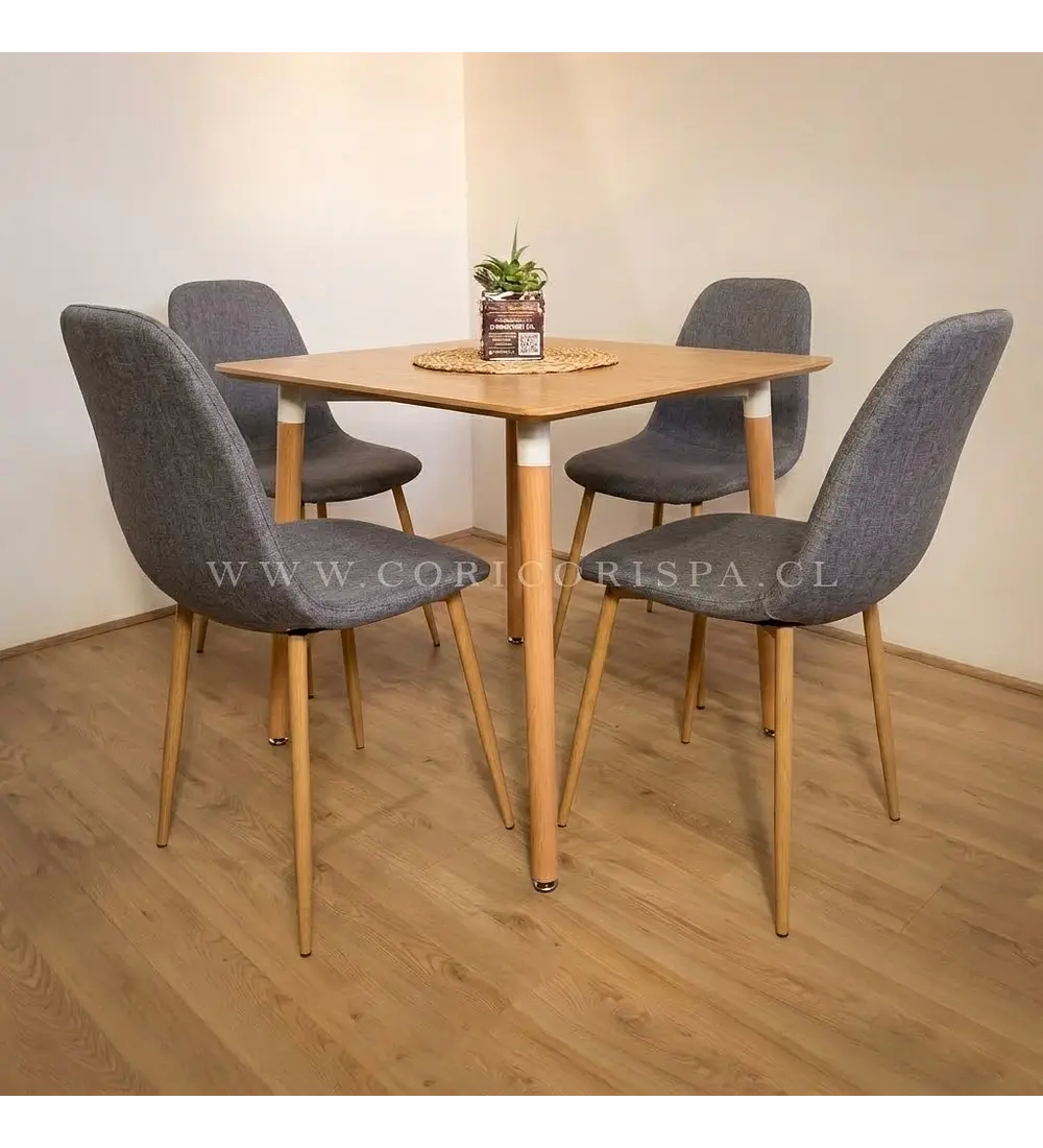 Comedor Melamina 80x80cms + 4 Sillas Scoop Lino