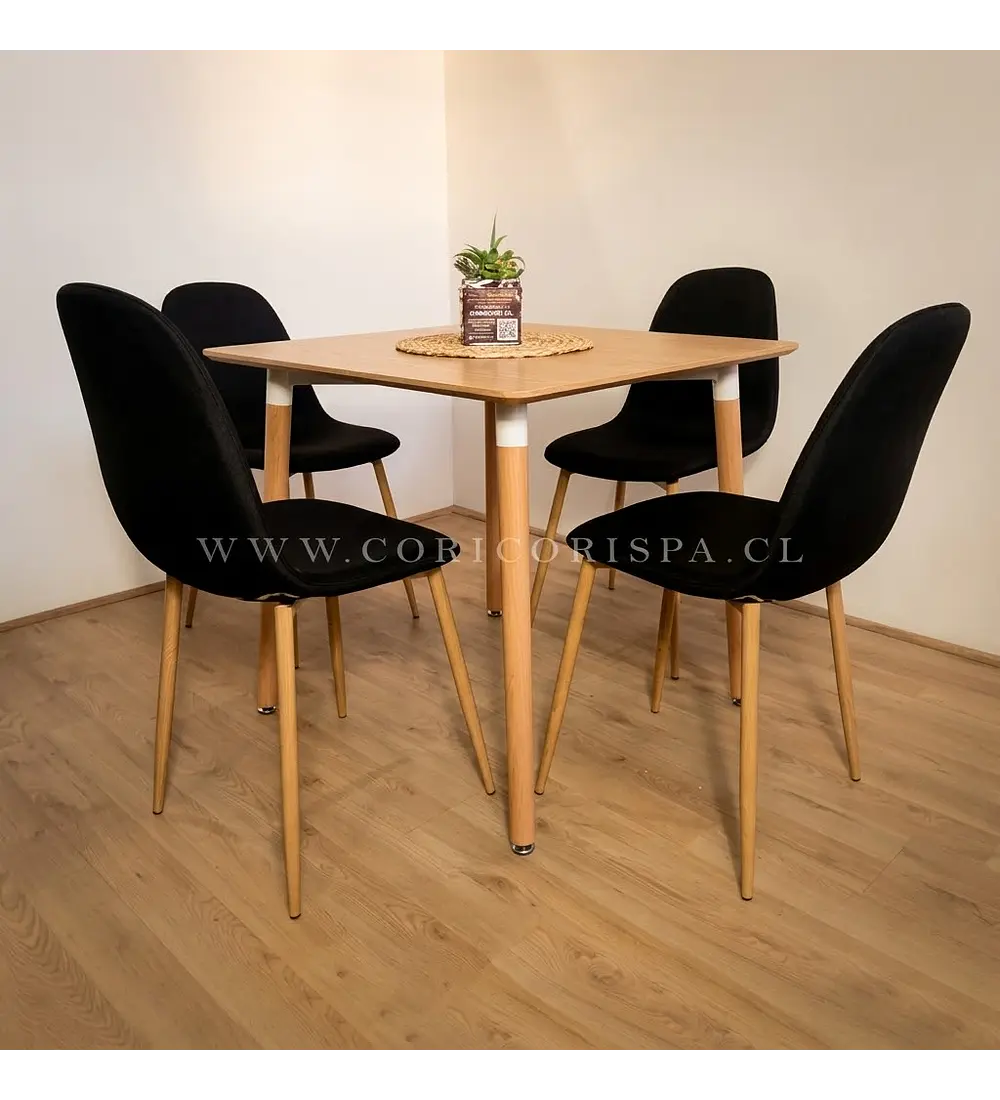 Comedor Melamina 80x80cms + 4 Sillas Scoop Lino