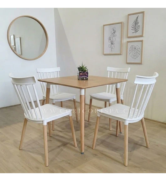 Comedor Mesa Cuadrada Melamina 80cms x 80cms + 4 Sillas Windsor