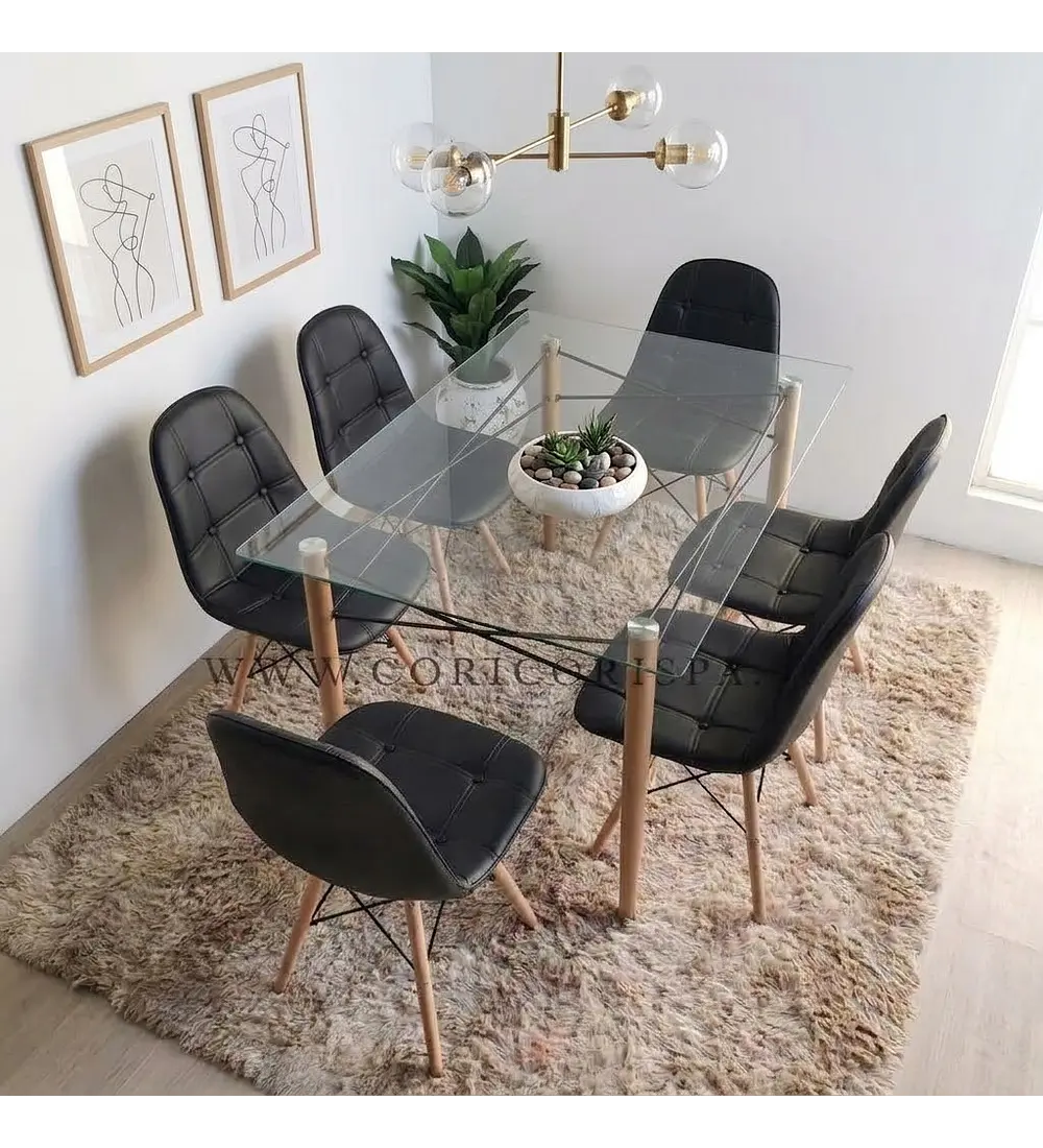  Mesa Crox 140 x 80cms + 6 Sillas Eames Ecocuero Capitonne 