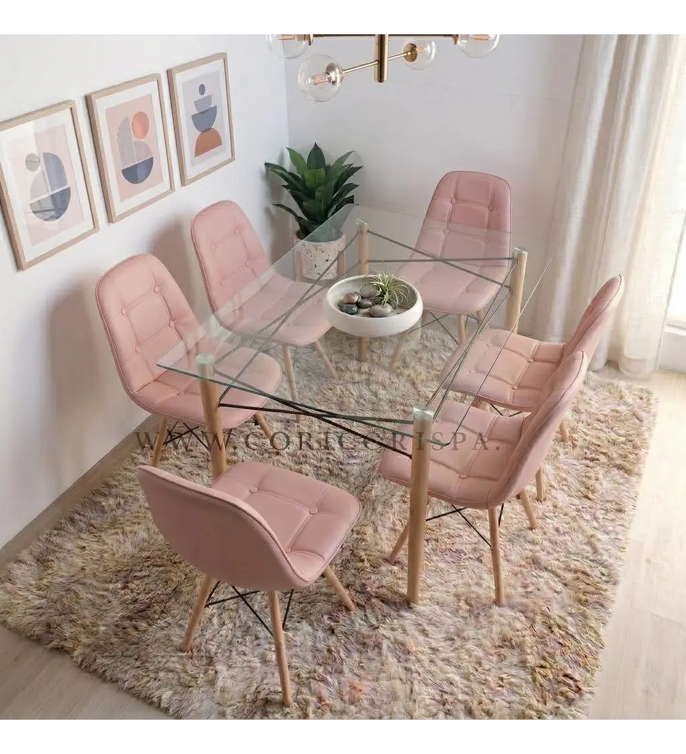  Mesa Crox 140 x 80cms + 6 Sillas Eames Ecocuero Capitonne 