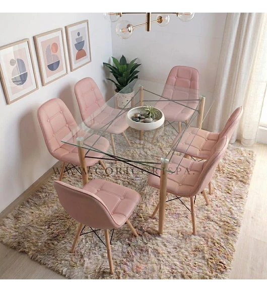  Mesa Crox 140 x 80cms + 6 Sillas Eames Ecocuero Capitonne 