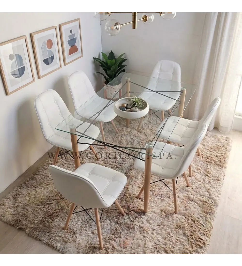 Mesa Crox 140 x 80cms + 6 Sillas Eames Ecocuero Capitonne 