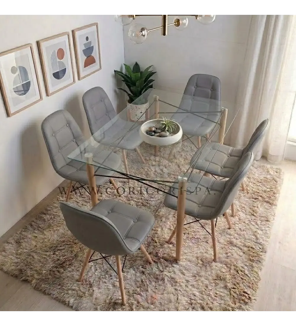 Mesa Crox 140 x 80cms + 6 Sillas Eames Ecocuero Capitonne 
