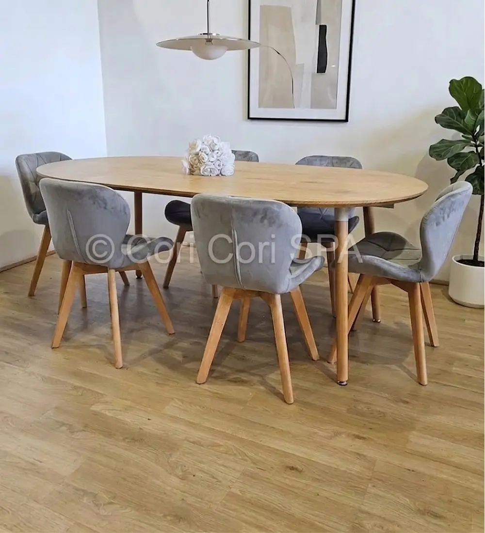 Comedor Mesa Expandible (100 - 180cms) + 6 Sillas Mariposa Velvet