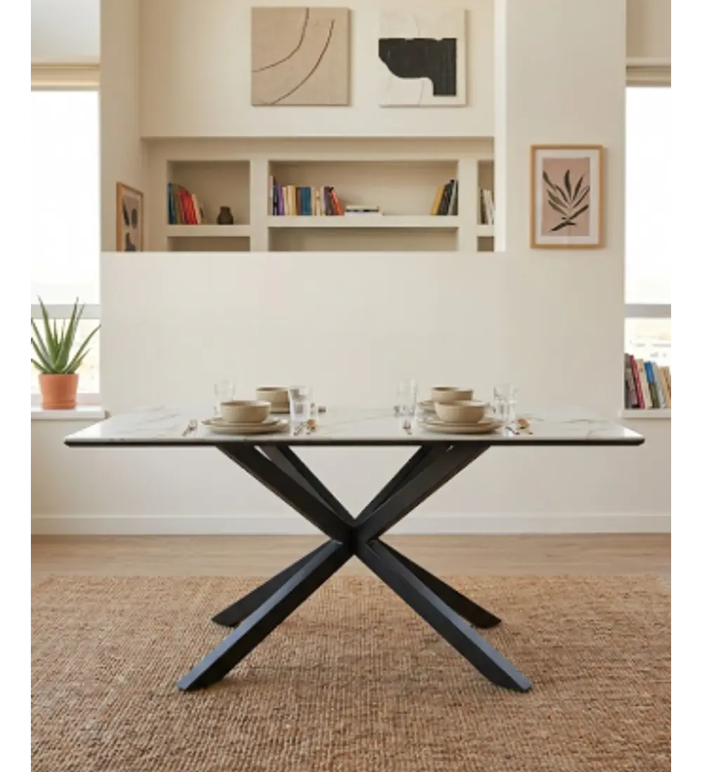Comedor Madrid Stone Black + 4 Sillas Capitonne Top Vintage Black