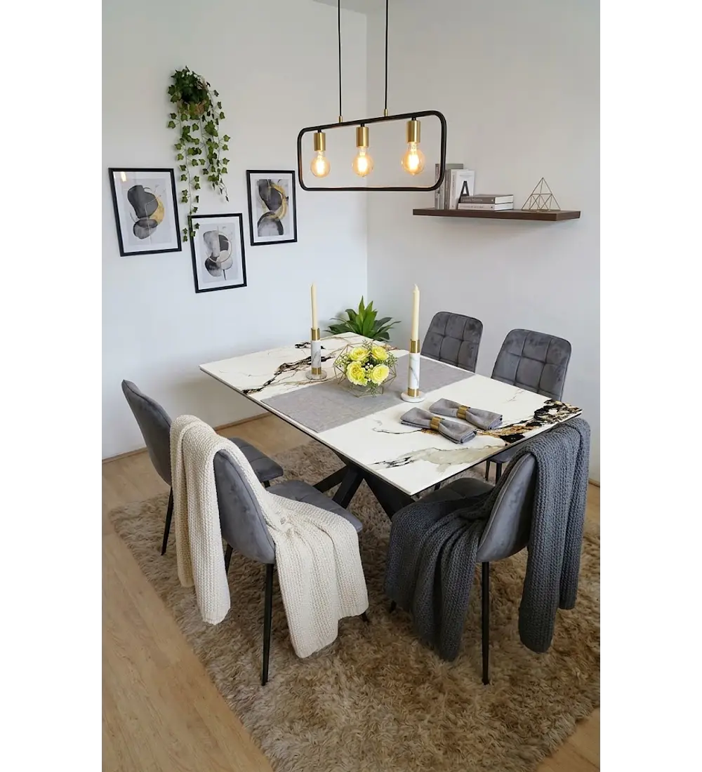 Comedor Madrid Stone Black + 4 Sillas Capitonne Top Vintage Black
