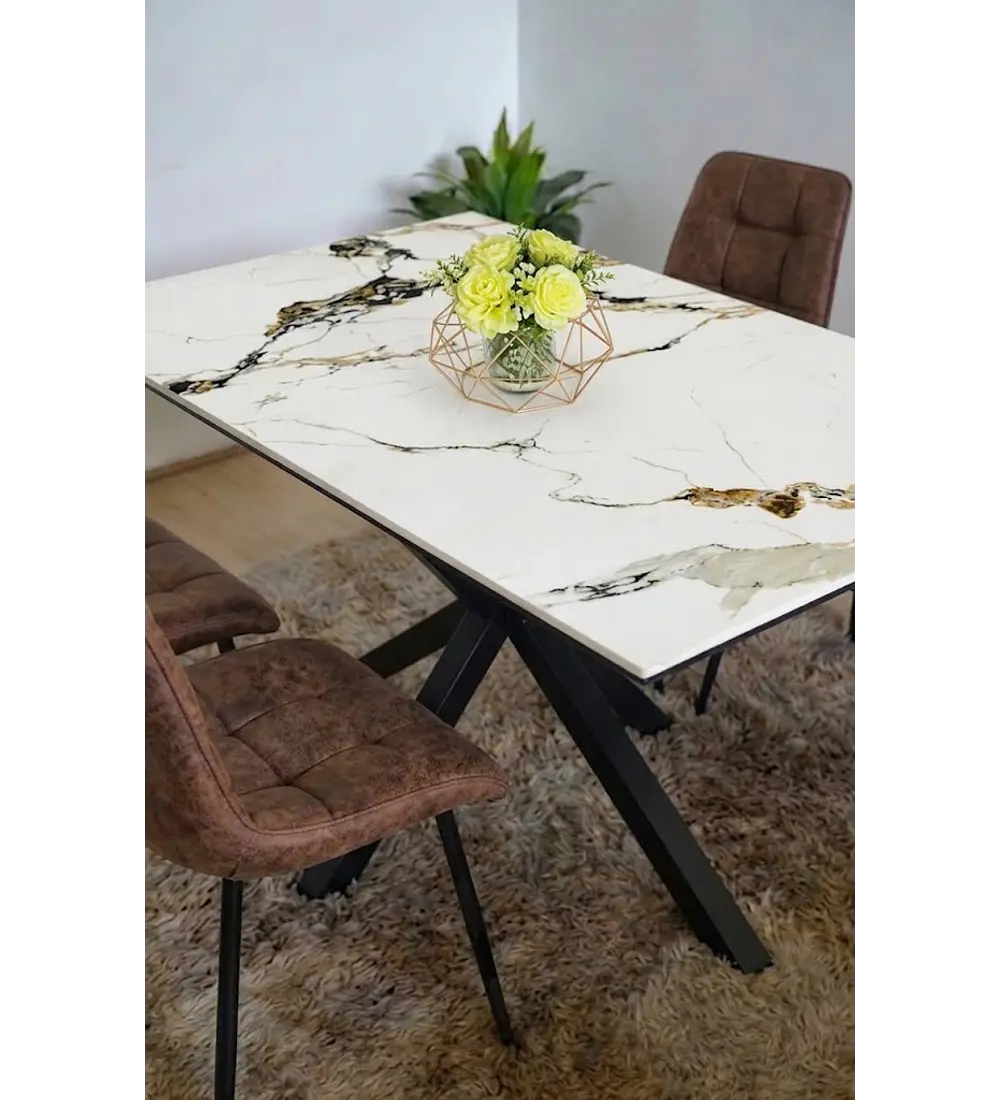 Comedor Madrid Stone Black + 4 Sillas Capitonne Top Vintage Black