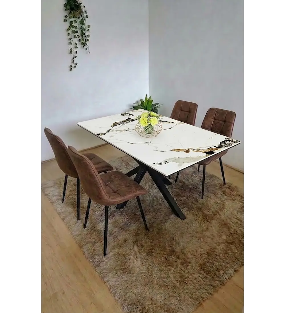 Comedor Madrid Stone Black + 4 Sillas Capitonne Top Vintage Black