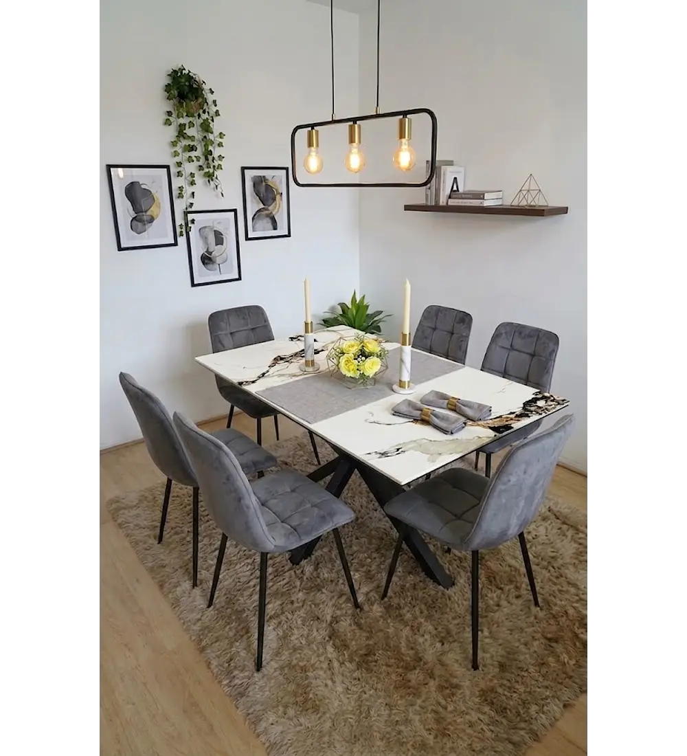Comedor Madrid Stone Black + 4 Sillas Capitonne Top Vintage Black