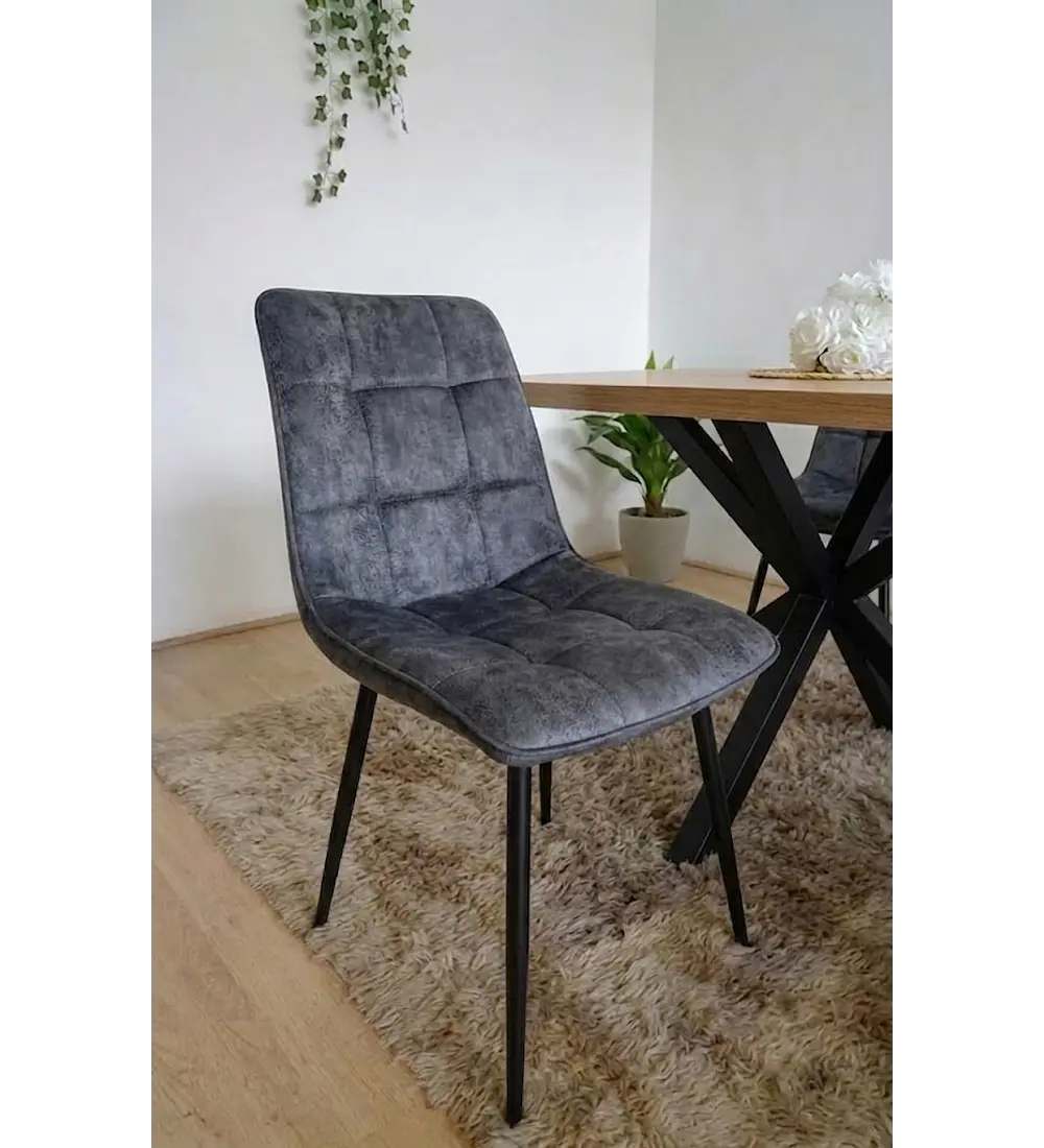 Comedor Madrid Stone Black + 4 Sillas Capitonne Top Vintage Black
