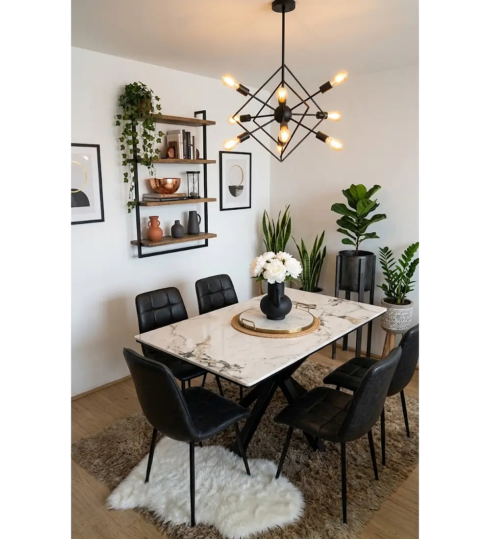 Comedor Madrid Stone Black + 4 Sillas Capitonne Top Vintage Black