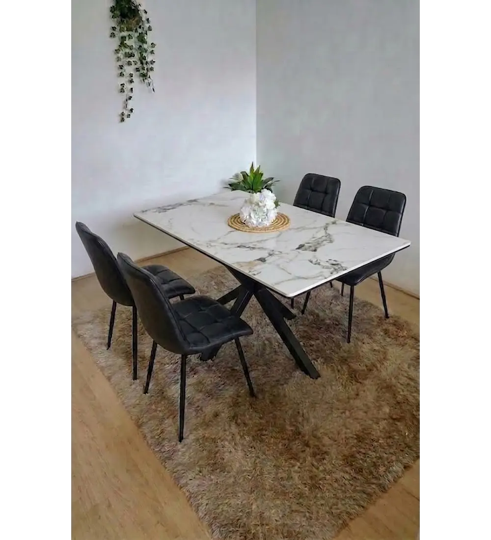 Comedor Madrid Stone Black + 4 Sillas Capitonne Top Vintage Black