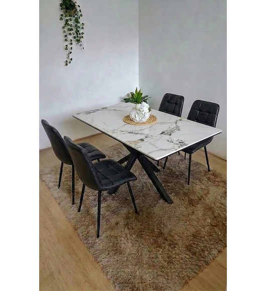 Comedor Madrid Stone Black + 4 Sillas Capitonne Top Vintage Black