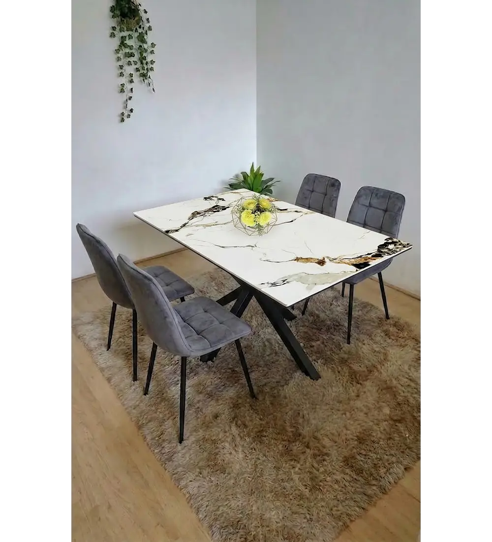 Comedor Madrid Stone Black + 4 Sillas Capitonne Top Vintage Black
