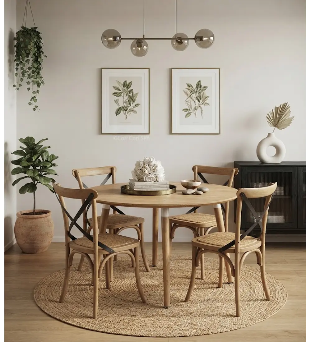 Comedor Mesa Expandible (100 - 180cms) + 4 Sillas Crossback Madera