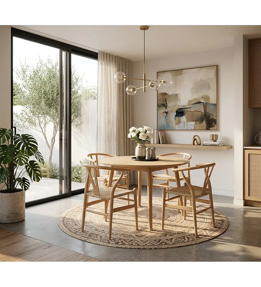Comedor Mesa Expandible (100 - 180cms) + 4 Sillas Wishbone