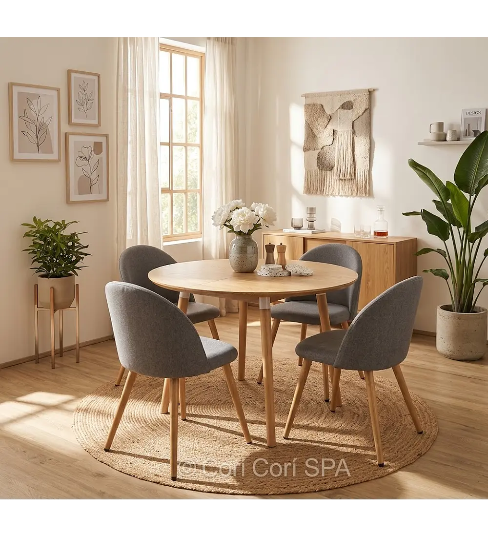 Comedor Mesa Expandible (100 - 180cms) + Sillas Bread Lino