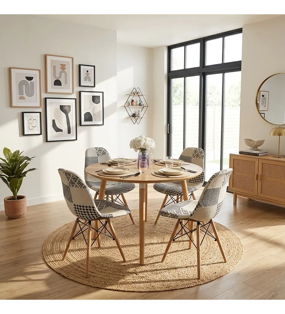 Comedor Mesa Expandible (100 - 180cms) + 4 Sillas Patchwork 