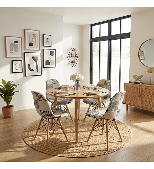 Comedor Mesa Expandible (100 - 180cms) + 4 Sillas Patchwork 