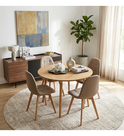 Comedor Mesa Expandible (100 - 180cms) + 4 Sillas Capitonne Lino