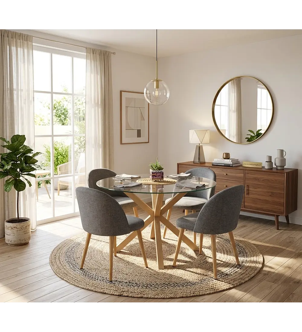 Comedor Warwick 100cms + 4 Sillas Bread Lino Wood