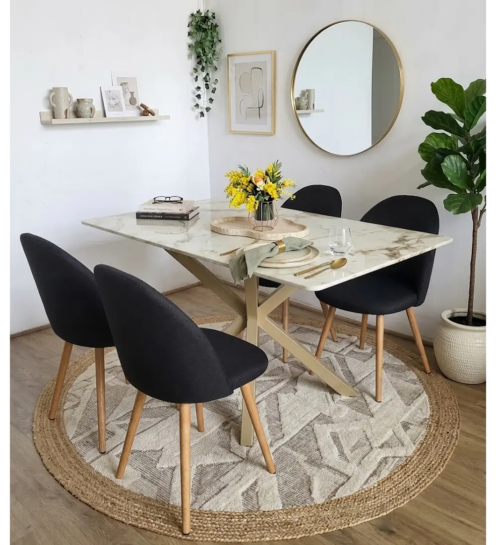 Comedor Madrid Stone Wood 140x80cms + 4 Sillas Bread Lino