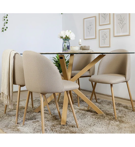 Comedor Madrid 140x80cms + 4 Sillas Bread Lino Wood