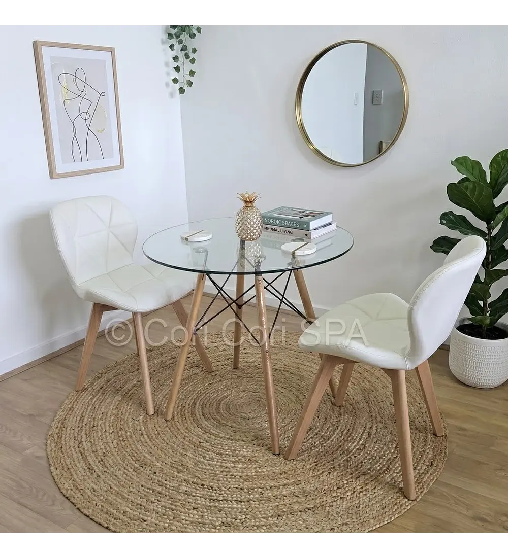 Comedor Mesa 80cms Vidrio + 2 Sillas Mariposa Wood