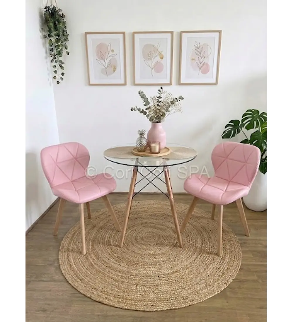 Comedor Mesa 80cms Vidrio + 2 Sillas Mariposa Wood