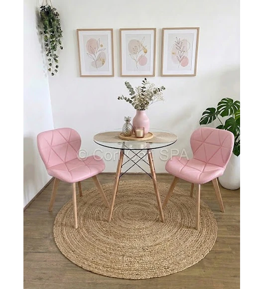 Comedor Mesa 80cms Vidrio + 2 Sillas Mariposa Wood