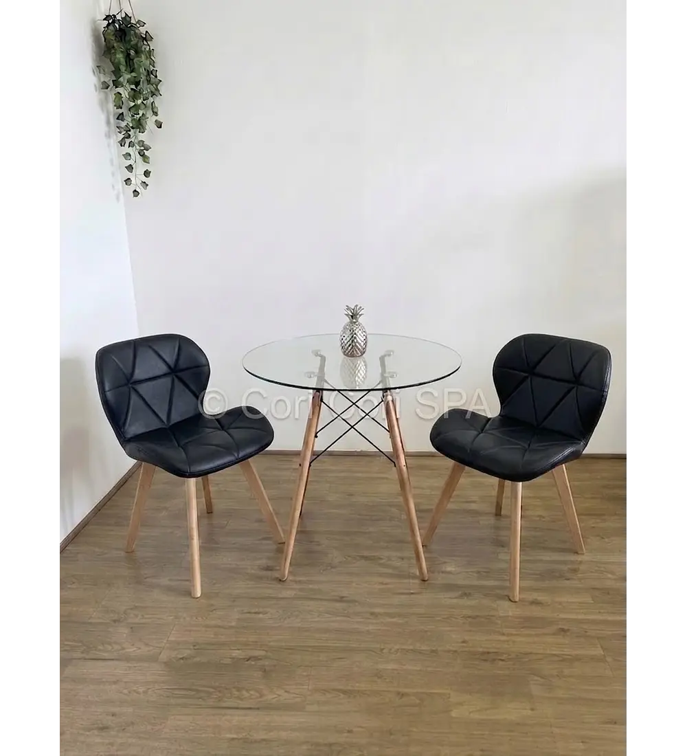Comedor Mesa 80cms Vidrio + 2 Sillas Mariposa Wood