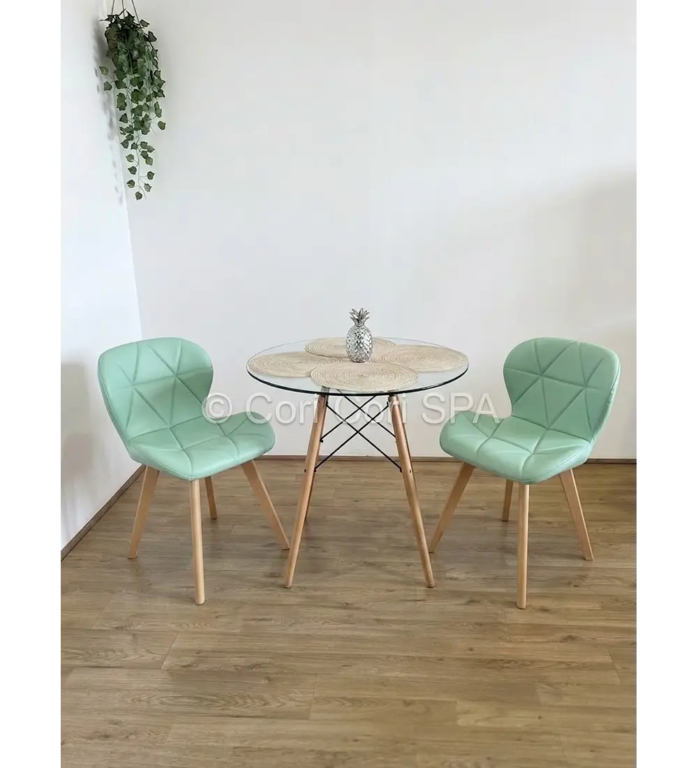 Comedor Mesa 80cms Vidrio + 2 Sillas Mariposa Wood