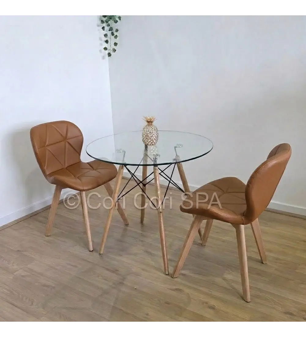 Comedor Mesa 80cms Vidrio + 2 Sillas Mariposa Wood