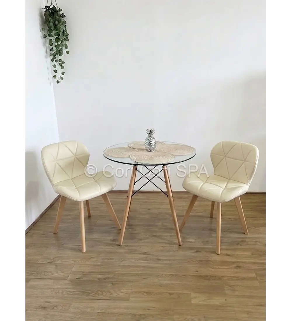 Comedor Mesa 80cms Vidrio + 2 Sillas Mariposa Wood