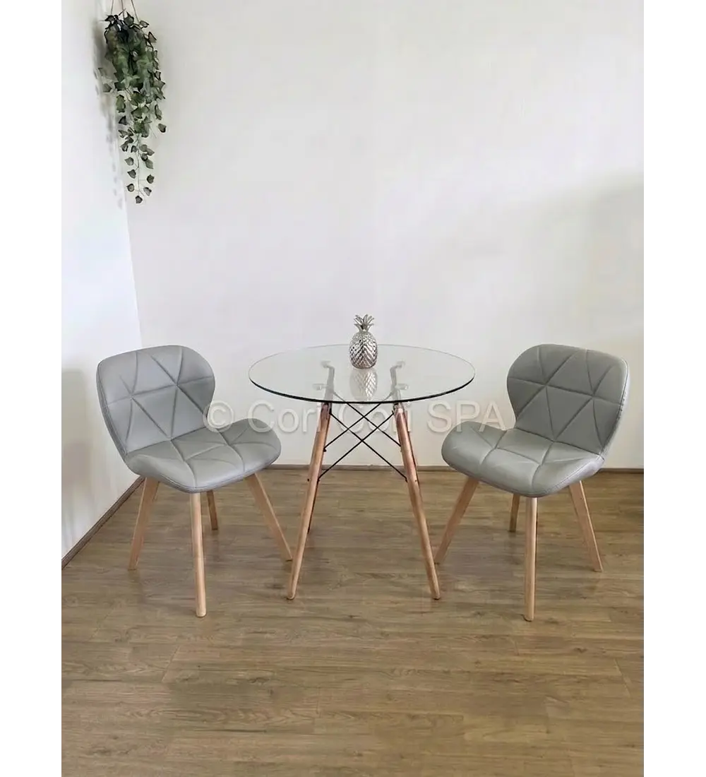 Comedor Mesa 80cms Vidrio + 2 Sillas Mariposa Wood