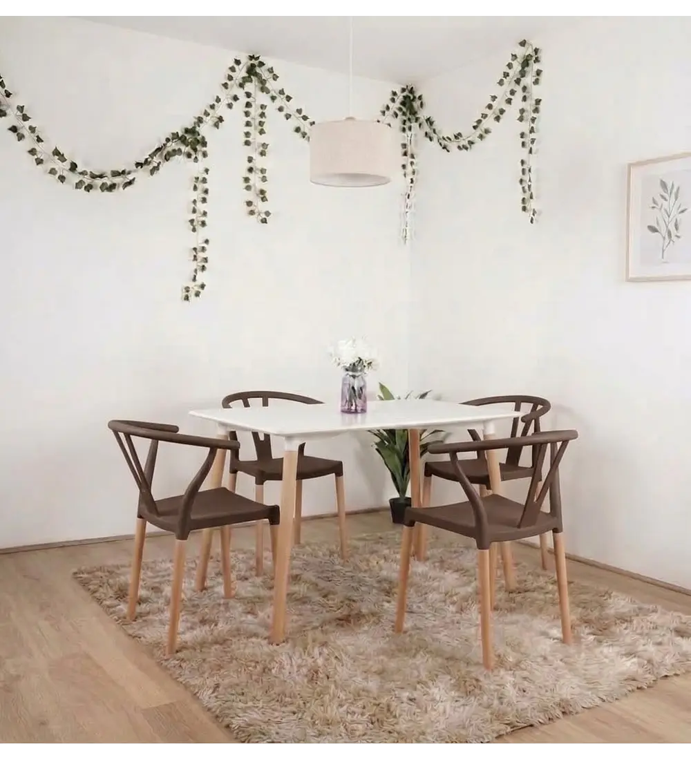 Comedor Mesa Melamina Wood 120x80cm + 4 Sillas Wishbone