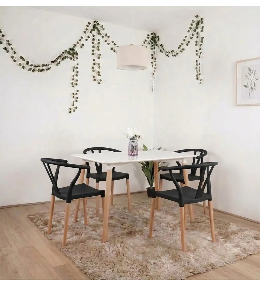 Comedor Mesa Melamina Wood 120x80cm + 4 Sillas Wishbone