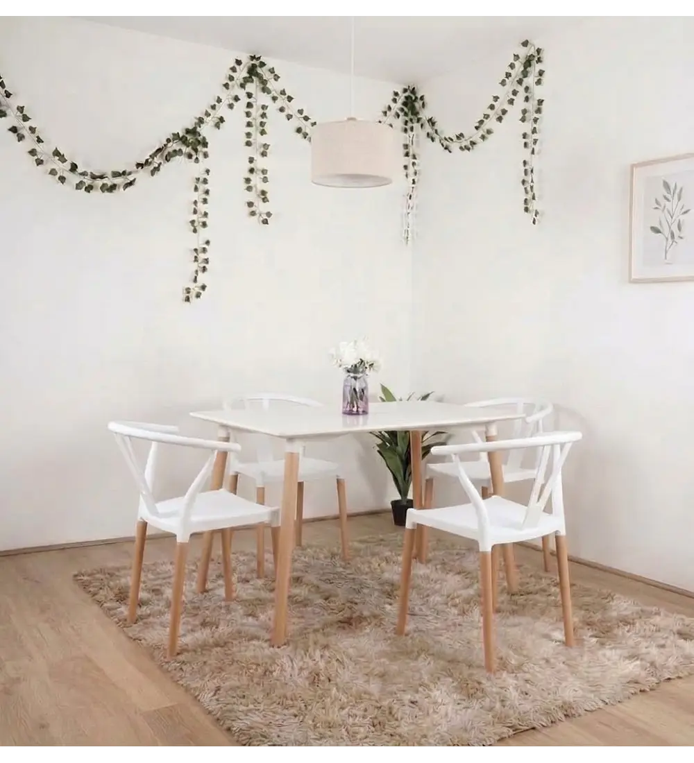 Comedor Mesa Melamina Wood 120x80cm + 4 Sillas Wishbone