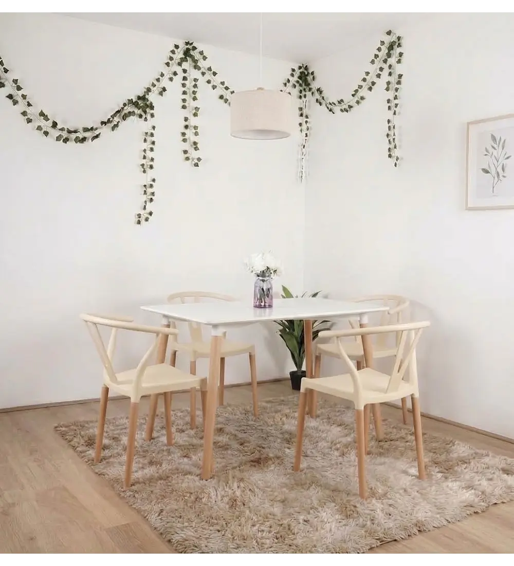 Comedor Mesa Melamina Wood 120x80cm + 4 Sillas Wishbone