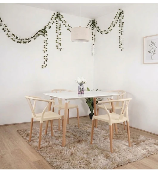 Comedor Mesa Melamina 120x80cm + 4 Sillas Wishbone